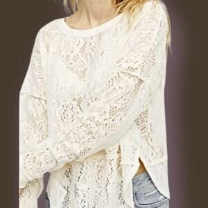 Free People Sweater Not Cold in This Ivory Knit Lace Women's Medium Oversized